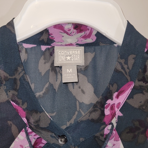Converse One Star Floral Ruffle Chiffon Blouse Sheer Romantic Top M - Picture 5 of 7